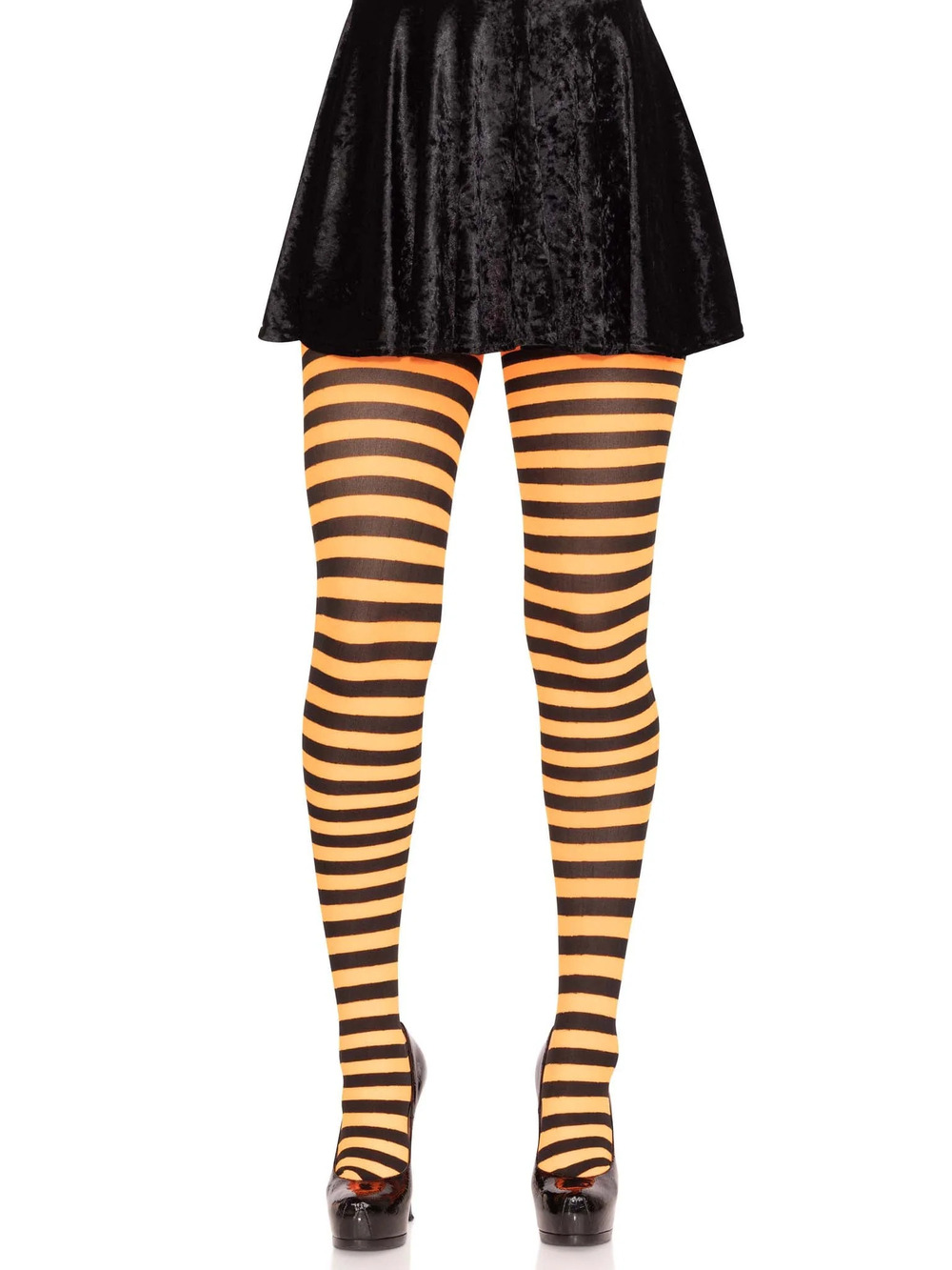 Leg Avenue - Jada Striped Women's Tights - BLACK/ORANGE